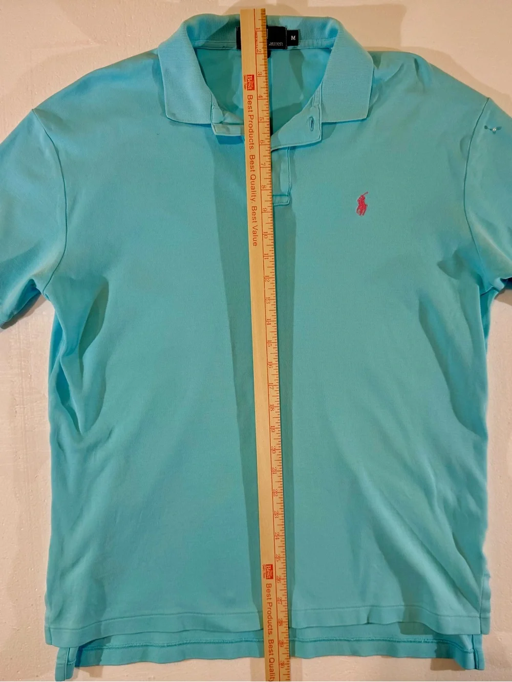 Ralph Lauren 100%  Cotton Short Sleeve Polo in Aqua with Pink Pony Men’s Medium